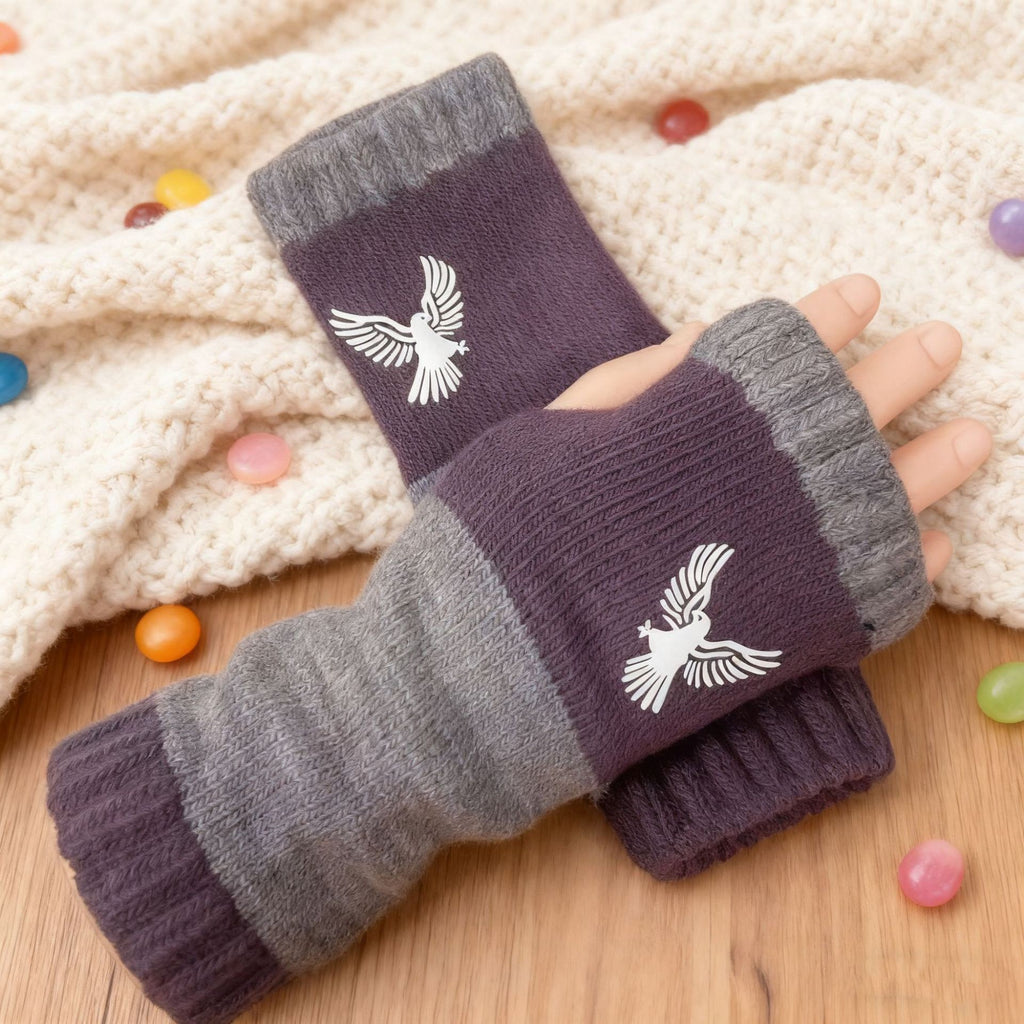 Womens Knitted Fingerless Gloves with Cute Cat