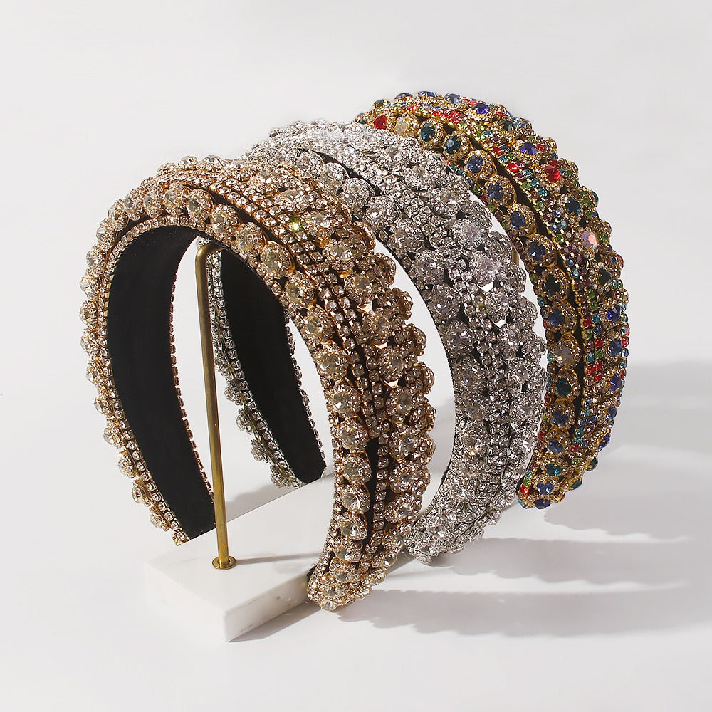 Full Crystal Luxury Rhinestones Headbands For Womens Headdress Sparkly Padded Diamond Jeweled Headband Hair Bands Party