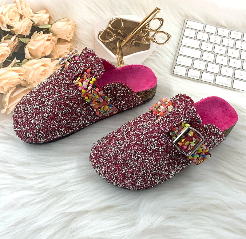 Luxury Womens Mules Slipper Summer Bling Rhinestone Fashion Designer Slipper Colored Stone Decorated Slippers For Female