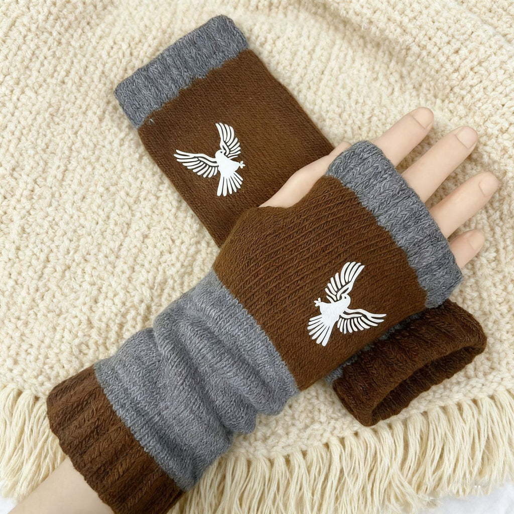 Womens Knitted Fingerless Gloves with Cute Cat