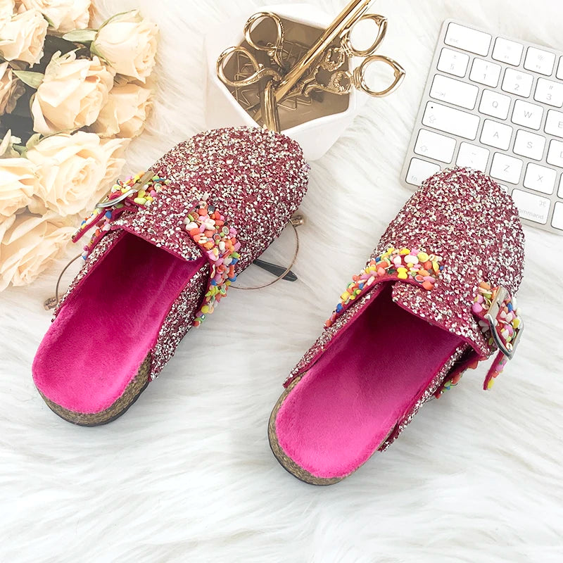 Luxury Womens Mules Slipper Summer Bling Rhinestone Fashion Designer Slipper Colored Stone Decorated Slippers For Female