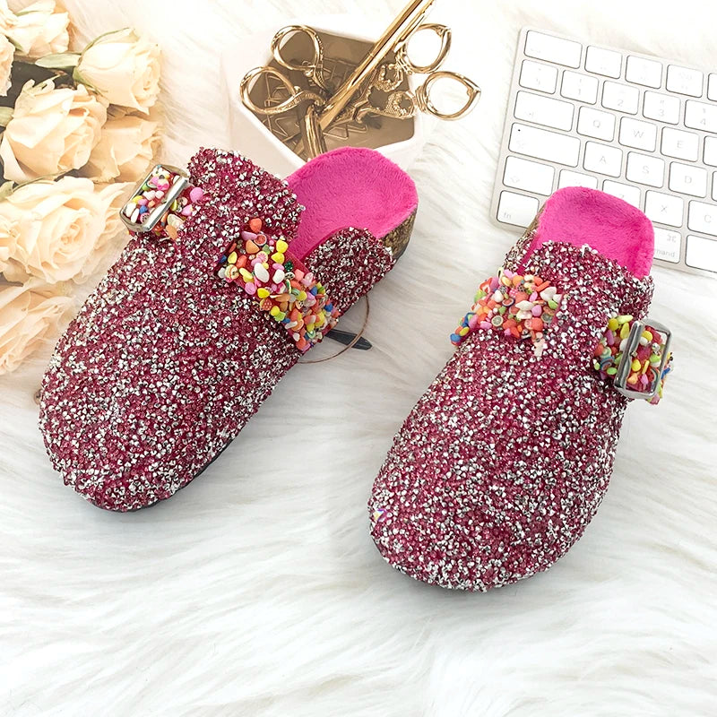 Luxury Womens Mules Slipper Summer Bling Rhinestone Fashion Designer Slipper Colored Stone Decorated Slippers For Female