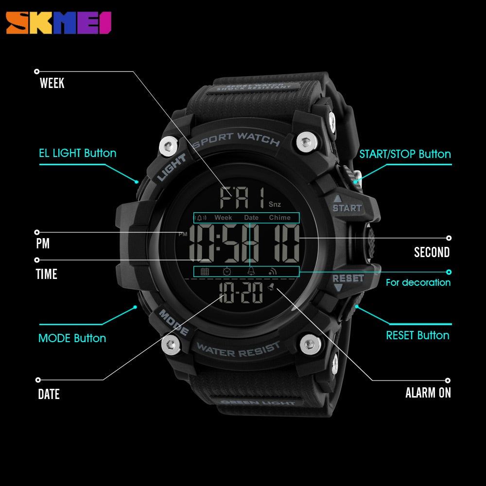 SKMEI  1384 Men's Sports Watch Fashion Digital Mens Watches Waterproof Countdown Dual Time shock Wristwatches Relogio Masculino