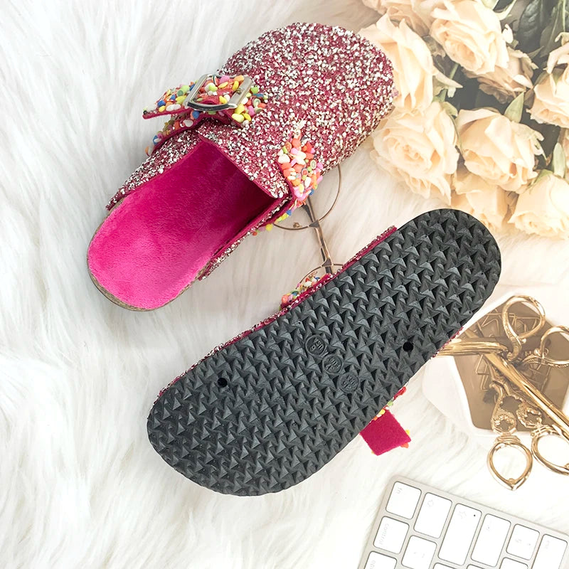 Luxury Womens Mules Slipper Summer Bling Rhinestone Fashion Designer Slipper Colored Stone Decorated Slippers For Female